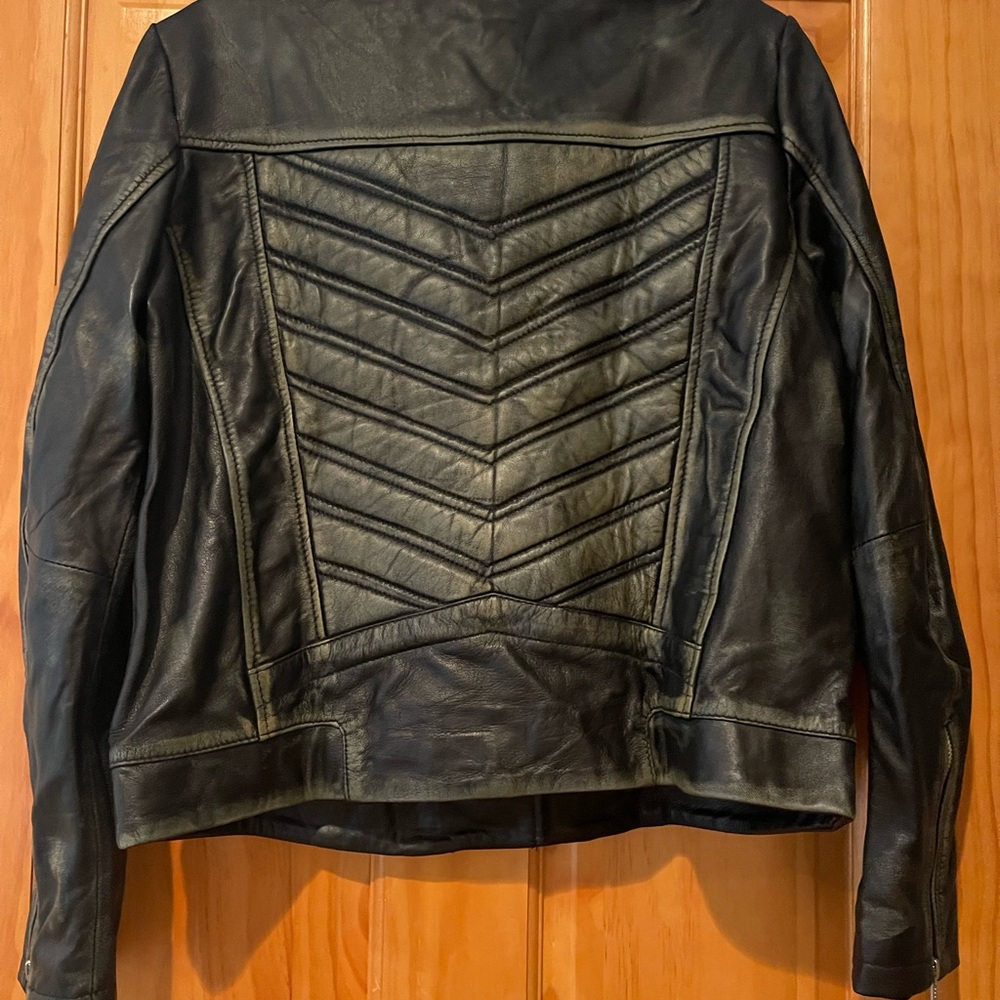 Leather Moto Jacket - Black Distressed - Sz L - Picture 3 of 13